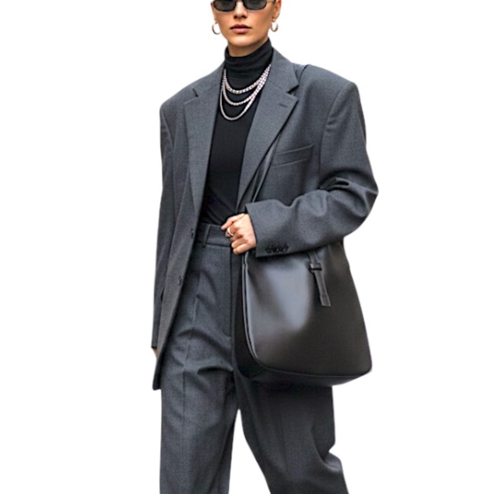 Co-Lab Montreal minimalist black vegan leather crossbody tote long shoulder bag